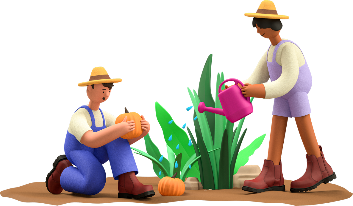 3D Business Elements Tending on Crops